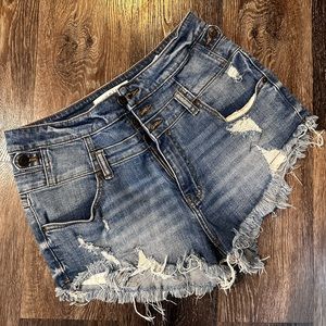 Eunina “rubylu” distressed denim shorts